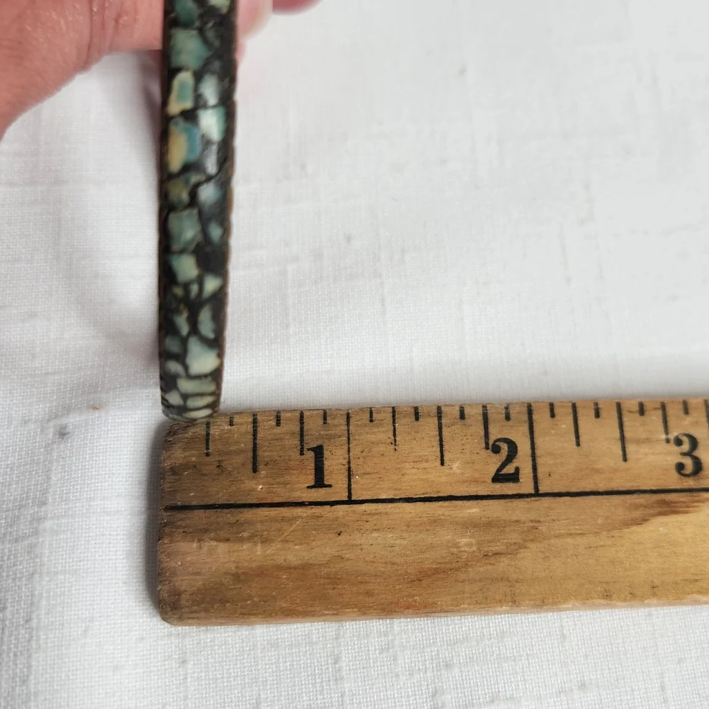 Brass Turquoise Inlay Bangle Bracelet India Mosaic Stone Boho